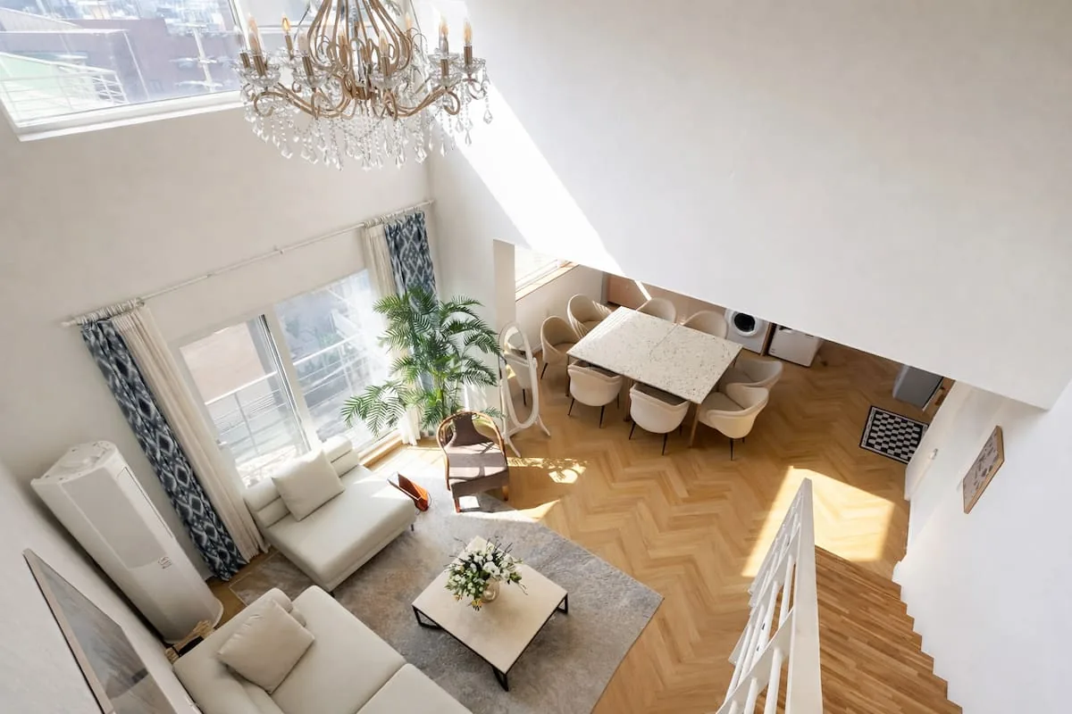 Living and dining room seen from above
