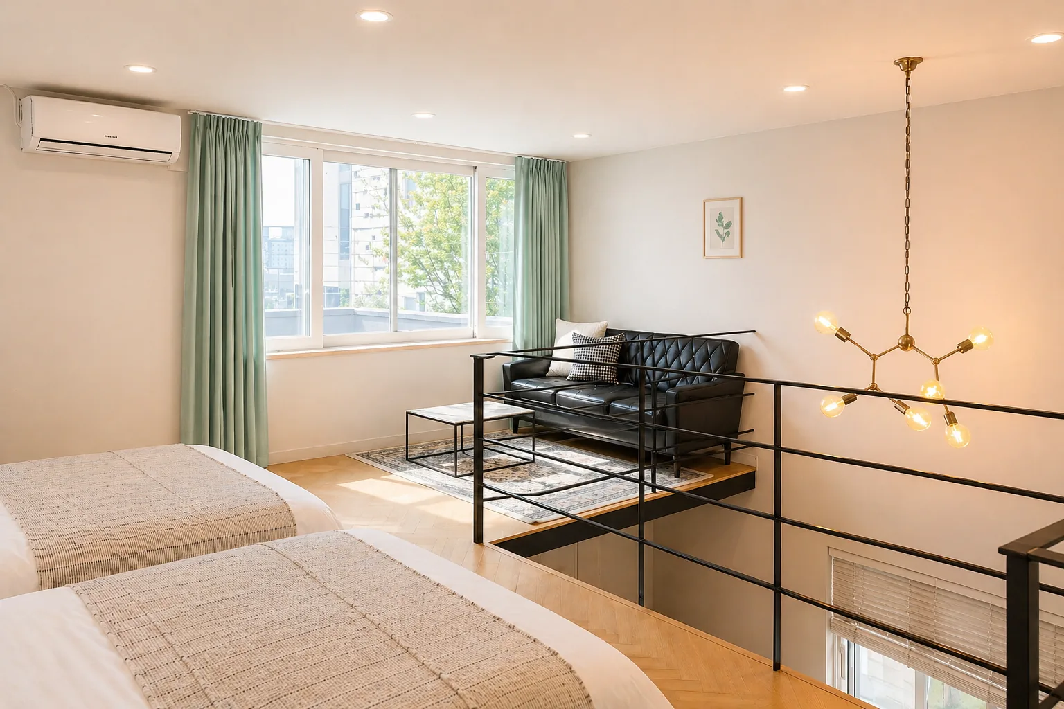 Loft bedroom in the duplex studio