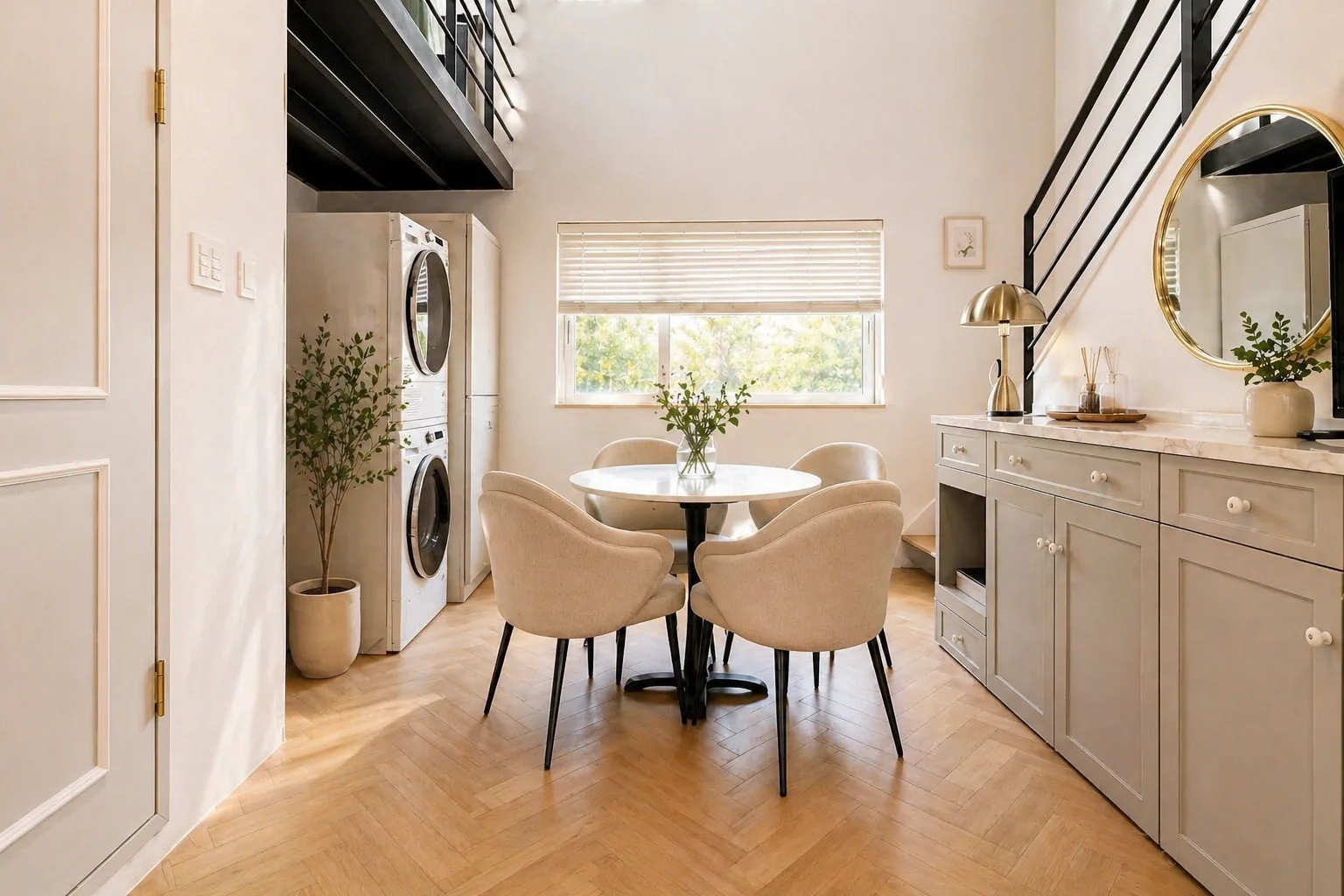 Studio dining table and laundry