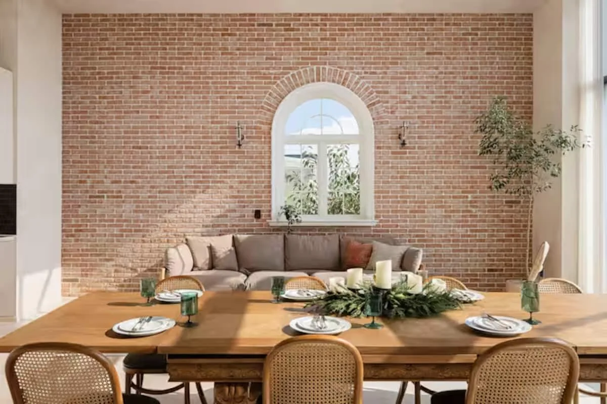 Foreste D dining table and brick wall