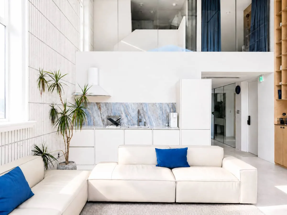 Foreste C sofa and kitchen